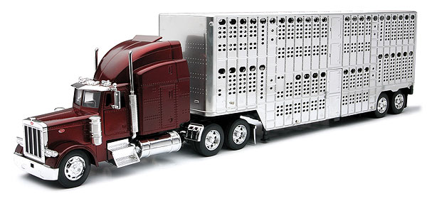 12073 - New-ray Peterbilt with Pot Belly Livestock Trailer