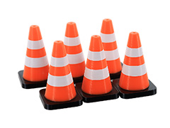 3D TO SCALE #24-110-3C - Traffic Cones - 6 pack black white and safety orange