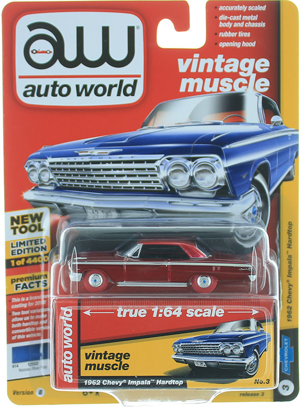 AUTOWORLD AWSP008 B 1962 CHEVROLET IMPALA 1/64 DIECAST MODEL CAR BLUE 
