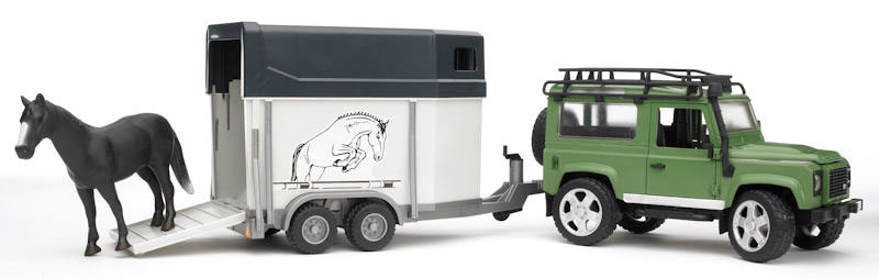 Bruder Toys Land Rover Defender Station Wagon w/ Horse Trailer & Horse NEW 02592 