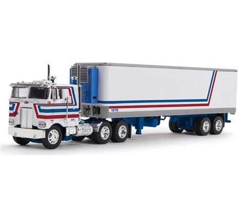 Trucks DCP 69 1920 Peterbilt 352 COE 86 Sleeper with 40 Vintage Trailer with Reefer Bicentennial Patriot Color Scheme