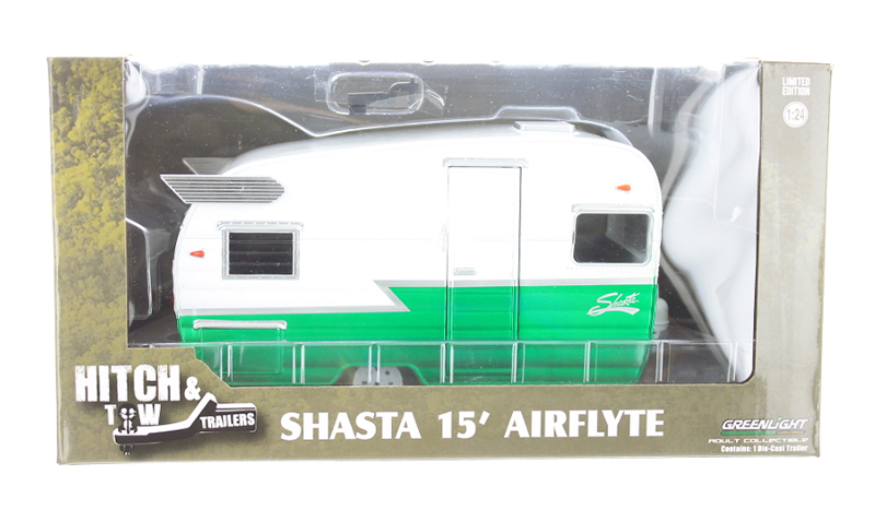 GREENLIGHT 18440 B SHASTA 15' AIRFLYTE CAMPER TRAILER 1/24 DIECAST BLACK WHITE