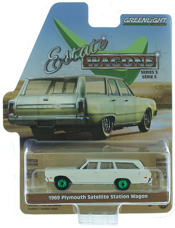 1969 PLYMOUTH SATELLITE STATION WAGON WHITE 1/64 DIECAST CAR GREENLIGHT 29990 B 