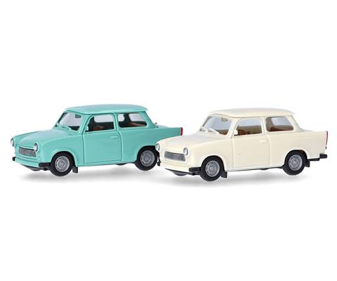 Trabant 601 Sedan in Light Beige and Turquoise Set of 2 - Minikit