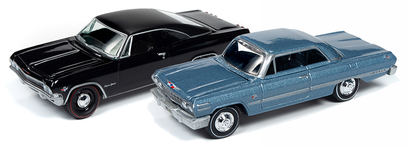 Chase 1963 Chevrolet Impala & 1965 Impala 2pc 1/64 Johnny Lightning JLSP080 for sale online 