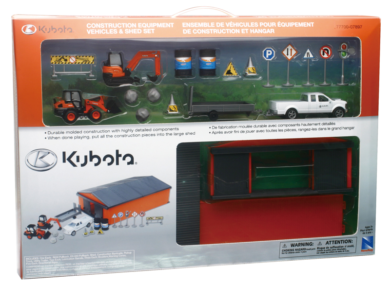 Kubota Construction Equipment & Crane Playset 1/64 Scale New Ray NEW FREE Ship! 