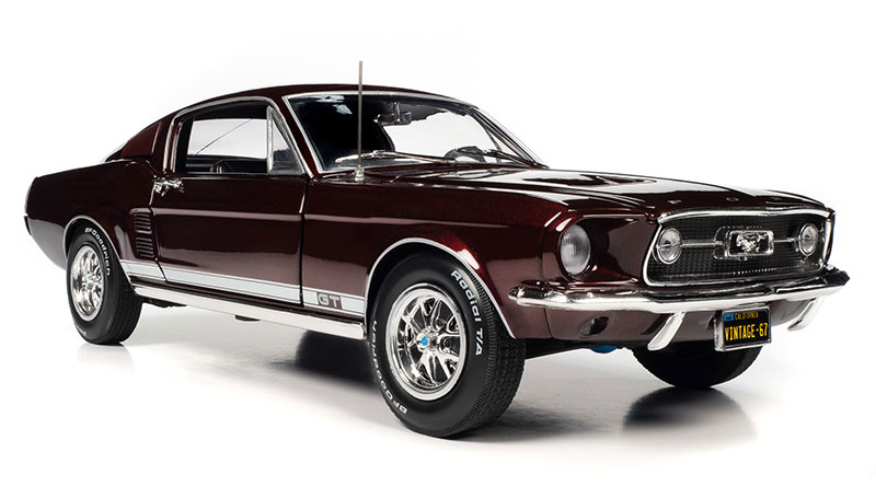 Miniature Auto World 1/18 - 1967 Ford Mustang GT 2+2 Burgundy, Diecast, Occasion