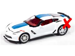AUTO WORLD #AWSP176-A-X - 2018 Chevrolet Corvette Grand Sport in Arctic White with Red Fender Grand Sport Stripes and Blue Hood Roof Trunk Stripe