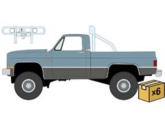 AUTO WORLD #AWSP216-A-CASE - 1987 Chevrolet Silverado Fleetside 4x4 Pickup Truck with Roll Bar and Push Bar in Light Blue with Steel Gray Lower