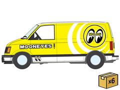 AUTO WORLD #AWSP251-A-CASE - 1990 GMC Safari Cargo Van in Yellow with Mooneyes Graphics - NEW - 6-Piece Set in a Non-Returnable Factory-Sealed
