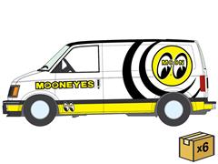 AUTO WORLD #AWSP251-B-CASE - 1990 GMC Safari Cargo Van in White with Mooneyes Graphics - NEW - 6-Piece Set in a Non-Returnable Factory-Sealed
