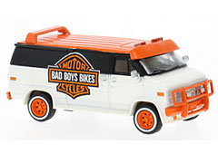 BREKINA #18260 - Bad Boy Bikes Motorcycles - 1983 Chevrolet C20 Van in White Orange and Black
