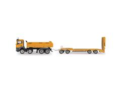CONRAD #81247-02 - MAN TGS NN Dump Truck with Meiller 3-Way Tipper and Low-Loader Trailer in Yellow