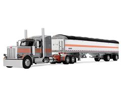 DCP #60-2173 - Peterbilt Model 589 with 58 Mid-Roof Sleeper and 50 Wilson Pacesetter Grain Trailer in Silver and Orange