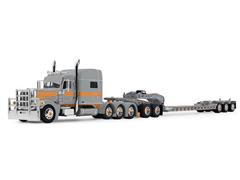 DCP #60-2286 - Capitola Trucking - Peterbilt Model 389 with 70 Mid-Roof Sleeper and Fontaine Tri-Axle Lowboy Trailer with Jeep in Silver