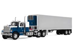 DCP #60-2345 - Chevrolet Bison with 34 Flat Top Sleeper in Blue and White Pulling a 40 Vintage Trailer with Reefer Unit