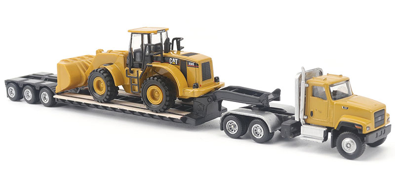 Caterpillar CT681 Day Cab Tractor with Lowboy Trailer and Cat 950G