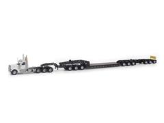 DIECAST MASTERS #71233 - Peterbilt Model 589 131 BBC Tridem-Axle Tractor in White with Trail King TK170 Hydraulic Detachable Gooseneck Lowboy Trailer with Jeep