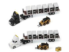 DIECAST MASTERS #84657A-CASE - Caterpillar - Peterbilt 579 Tractor with Flatbed Trailer and Skid Steer - 18-Piece Factory Sealed CASE