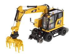 85661 - Diecast Masters Caterpillar M323F Railroad Wheeled Excavator Safety Yellow