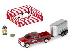 ERTL #37974A-3 - Case IH Pickup Truck in Red with Livestock Trailer - 10-Peice Playset