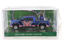 GREENLIGHT #30588-SP1 - 2022 GMC Sierra 3500 HD Pickup Truck in Blue Chrome - USA Tribute with Bison Figurine - International Soccer Celebration