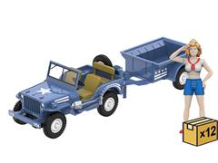 GREENLIGHT #30594-CASE - 1943 Willys MB Jeep with Cargo Trailer and Military Pin-Up Girl Figurine - America 250 Edition