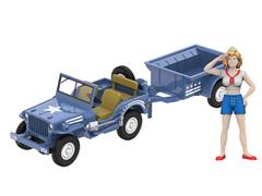 GREENLIGHT #30594 - 1943 Willys MB Jeep with Cargo Trailer and Military Pin-Up Girl Figurine - America 250 Edition