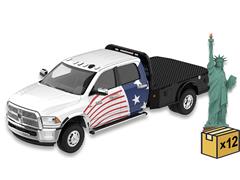 GREENLIGHT #30595-CASE - 2018 Ram 3500 Dually Flatbed with Statue of Liberty Figurine - America 250 Edition