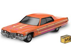GREENLIGHT #30597-CASE - 1972 Cadillac Coupe deVille in Mandarin Orange Lowriders - Sergio Rocha Collaboration