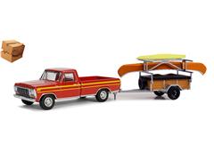 GREENLIGHT #32310-B-BOX - 1978 Ford F-150 Ranger Explorer in Maroon and Orange Explorer Stripes with Canoe Trailer and Canoe Rack