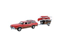 GREENLIGHT #32340-C - 1970 Oldsmobile Vista Cruiser in Rallye Red with Canoe Trailer with Canoe Rack Canoe and Kayak