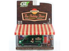 GREENLIGHT #97170-E-SP - 2019 Ford Transit LWB High Roof Van in Green Chrome with Mobile Mechanic Car Jack and Battery