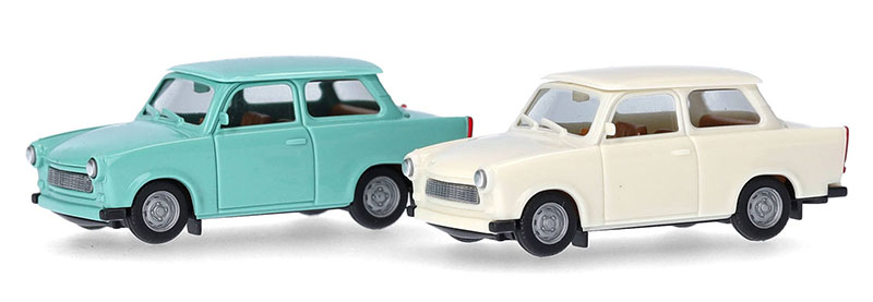 Trabant 601 Sedan in Light Beige and Turquoise Set of 2 - Minikit
