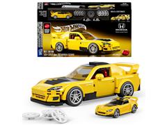 HOT WHEELS #JFR88-DOM01 - 2007 Honda S2000 Building Kit in Yellow - Mattel Brick Shop - Hot Wheels Speed Series