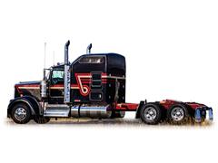 IXO AMERICA #U64TR034 - 1990 Kenworth W900 in Black with Red and Cream Stripes