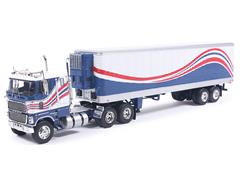 IXO AMERICA #U64TRTR001S - 1976 Ford CL 9000 in Red White and Blue with Matching Vintage Trailer