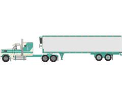 IXO AMERICA #U64TRTR011T - 1978 Ford LTL-9000 Semi with Vintage Trailer in Caribbean Turquoise and Wimbledon White