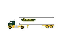 IXO AMERICA #U64TRTR022S - Garrett Freightlines - 1950 Kenworth Bullnose Cab with Vintage Box Trailer in Yellow and Green