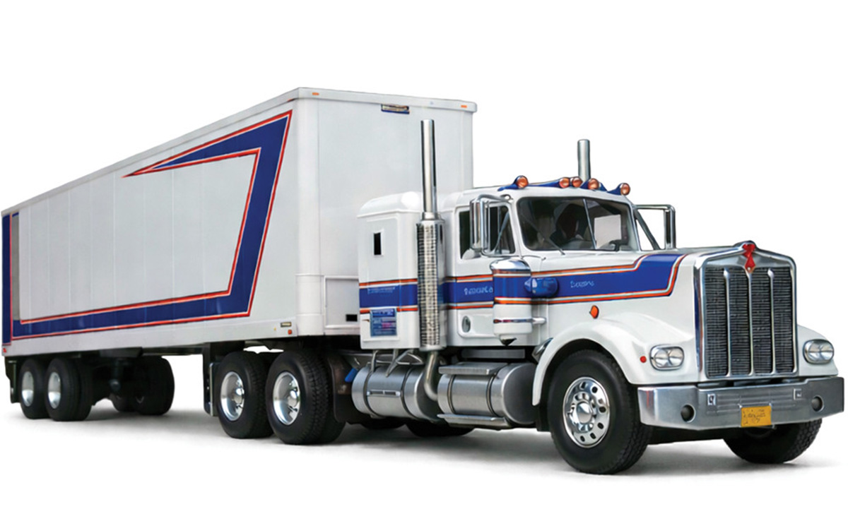 1976 Kenworth W900 with Vintage Trailer in White with Red and Blue