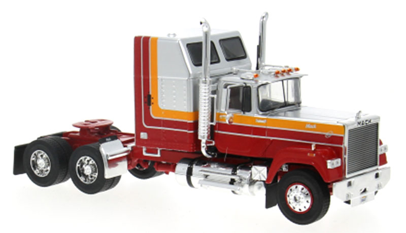 1985 Mack Superliner Magnum Sleeper in Silver and Red with Orange