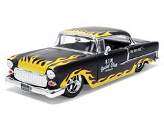 JADA TOYS #36606 - B T M Social Club - 1955 Chevrolet Bel Air in Black with Flame Deco