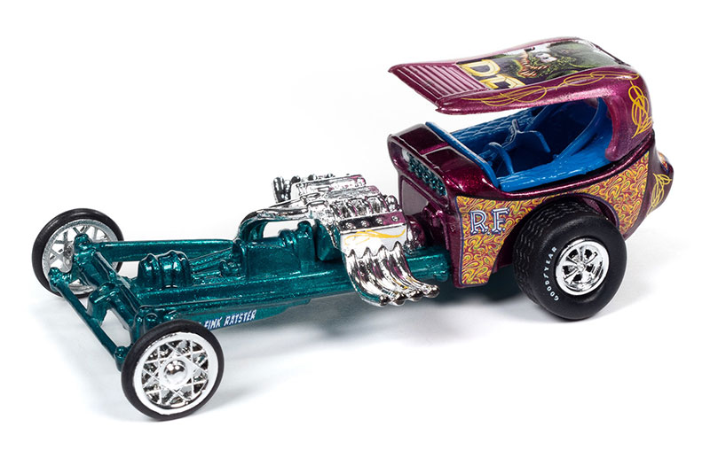 RAT FINK - Dragster in Green and Fuscia Metal Flake - JLSP345