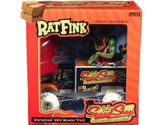 JOHNNY LIGHTNING #JL24009-SP-BOX - Rat Fink Speed Shop Monster Truck in Flat Black with Rat Fink Speed Shop Graphics -WHITE LIGHTNING Chase Car