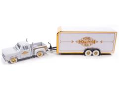 JOHNNY LIGHTNING #JLBT023-B-SP - Midnite Express - 1978 Dodge Pickup Truck with Enclosed Car Trailer in White with Gold Chrome Accents