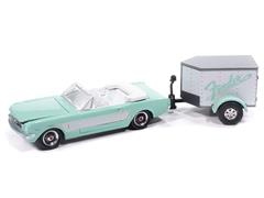 JOHNNY LIGHTNING #JLBT023-C - 1965 Ford Mustang Convertible with Small Enclosed Trailer in Aquamarine