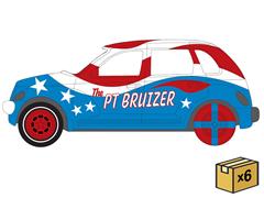 JOHNNY LIGHTNING #JLSP453-CASE - The PT Bruizer - 2002 Chrysler PT Cruiser in Red White and Blue - Demolition Derby- 6-Piece Set in a