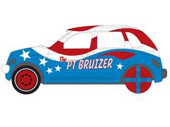 JOHNNY LIGHTNING #JLSP453 - The PT Bruizer - 2002 Chrysler PT Cruiser in Red White and Blue - Demolition Derby