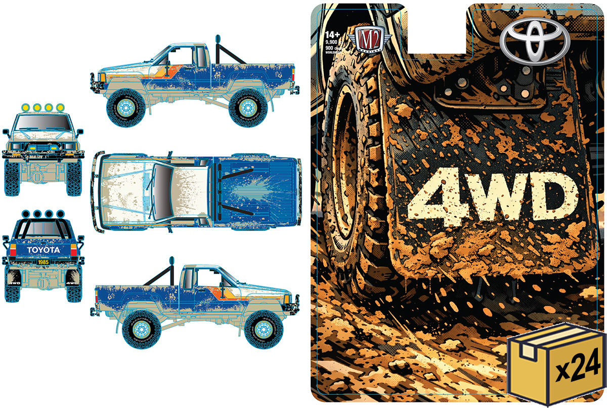 1985 Toyota Truck 4X4 in Blue and White with Orange and Red