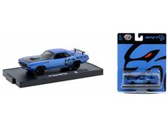 M2MACHINES #11228-128-D - 1971 Plymouth HEMI Cuda in Blue with Black Hood and Panther Decal